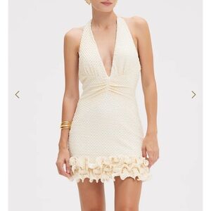 NWT PatBO Gavea Mesh Plunge Minidress - Cream / White NWT